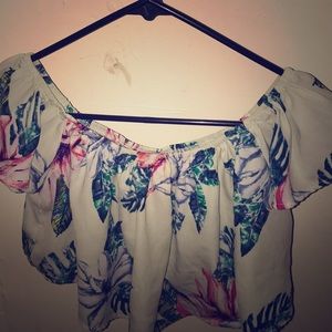 On the shoulder off the shoulder floral crop top